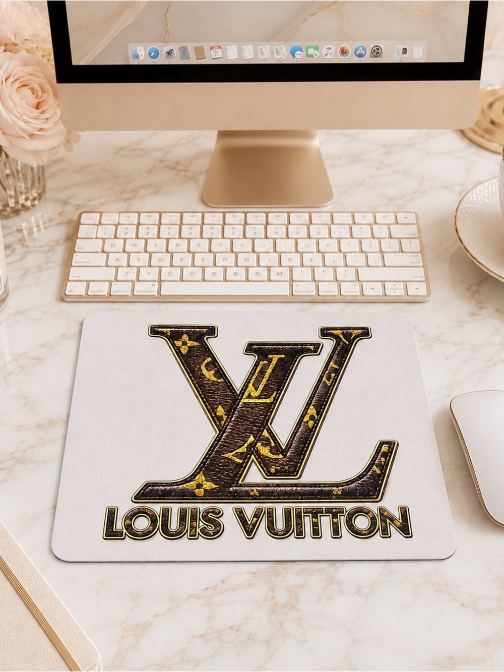 Logo Leather Accent Mouse Pad - White